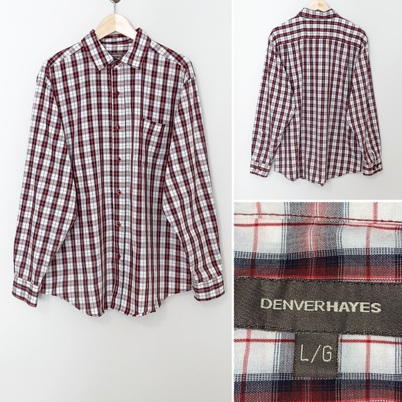 Denver Hayes Navy/Red Plaid Men’s Button Down - LG - Picture 1 of 6